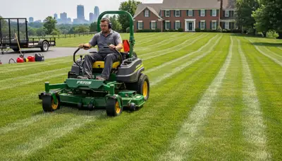 Close-up of freshly mowed lawn showing precise grass cut by professional landscapers in Pittsburgh, PA