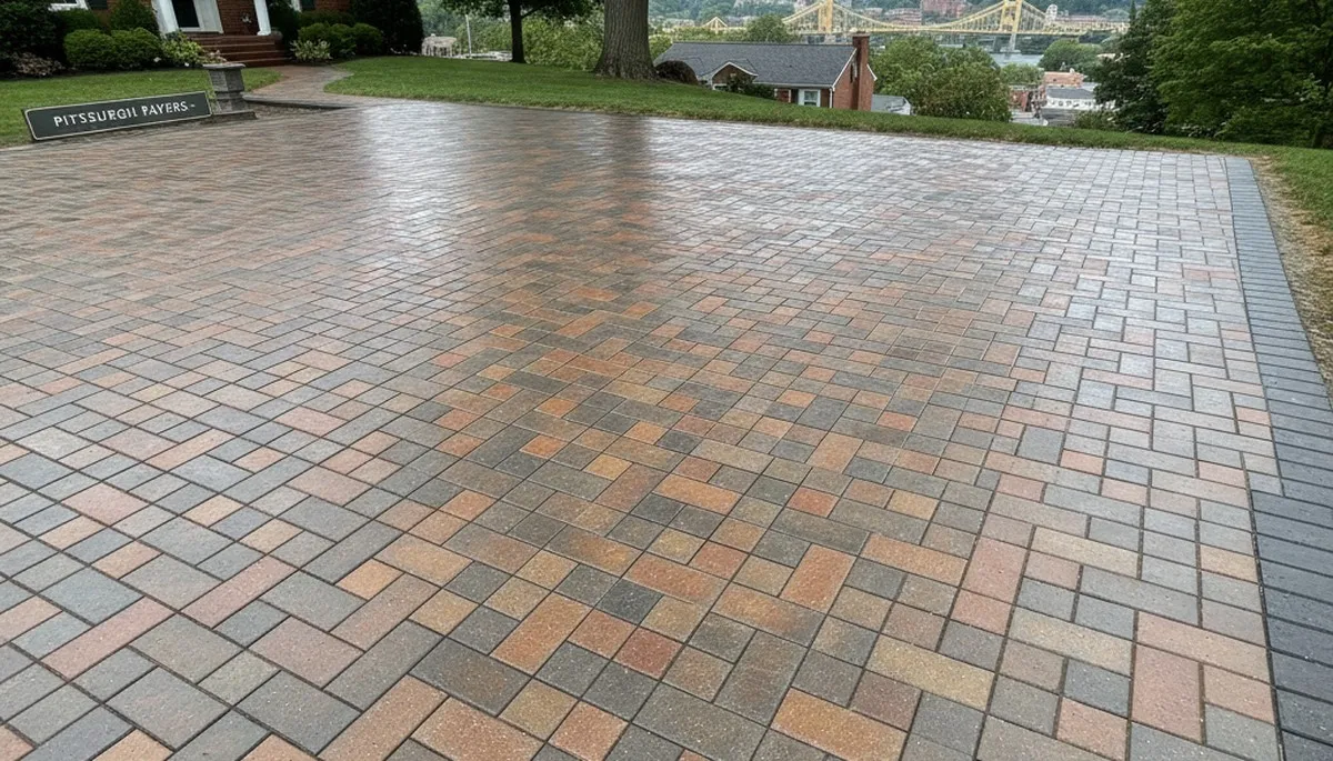 Completed interlocking paver driveway by Chop Chop Landscaping in Pittsburgh, PA showcasing expert craftsmanship