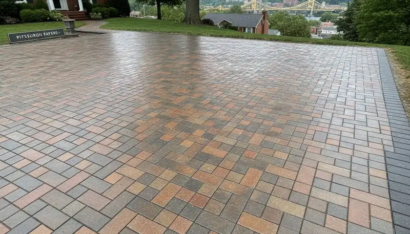 Completed interlocking paver driveway by Chop Chop Landscaping in Pittsburgh, PA showcasing expert craftsmanship