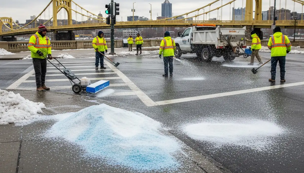 Professional de-icing and salt application on pavement by Chop Chop Landscaping in Pittsburgh, PA