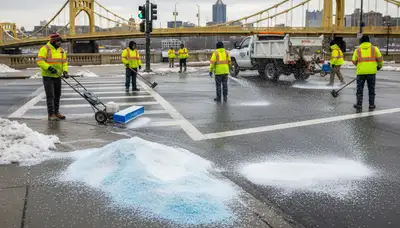 Professional de-icing and salt application on pavement by Chop Chop Landscaping in Pittsburgh, PA