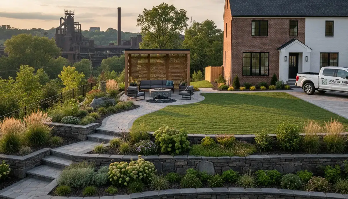 Landscaping crew providing lawn care and hardscaping services in Pittsburgh, PA