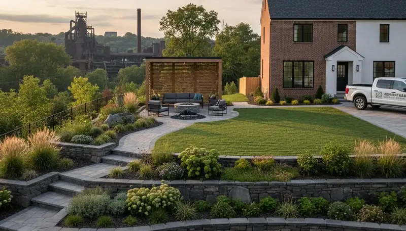 Landscaping crew providing lawn care and hardscaping services in Pittsburgh, PA