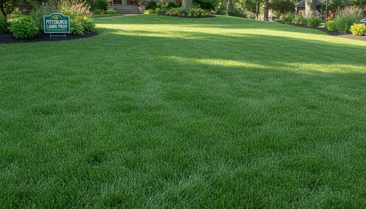 Lush green lawn in Pittsburgh PA showing professional lawn care results by Chop Chop Landscaping