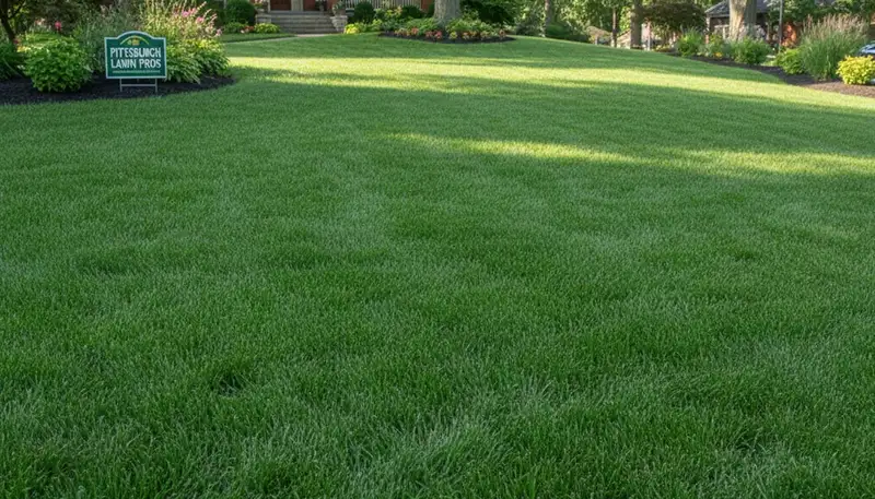 Lush green lawn in Pittsburgh PA showing professional lawn care results by Chop Chop Landscaping