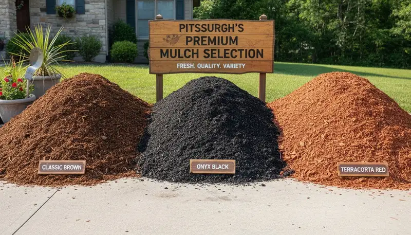 Premium brown, black, and red mulch variety for Pittsburgh, PA landscaping by Chop Chop Landscaping