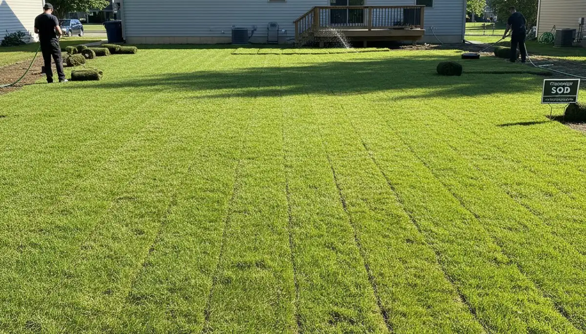 Freshly installed green sod lawn showcasing professional landscaping results in Pittsburgh, PA