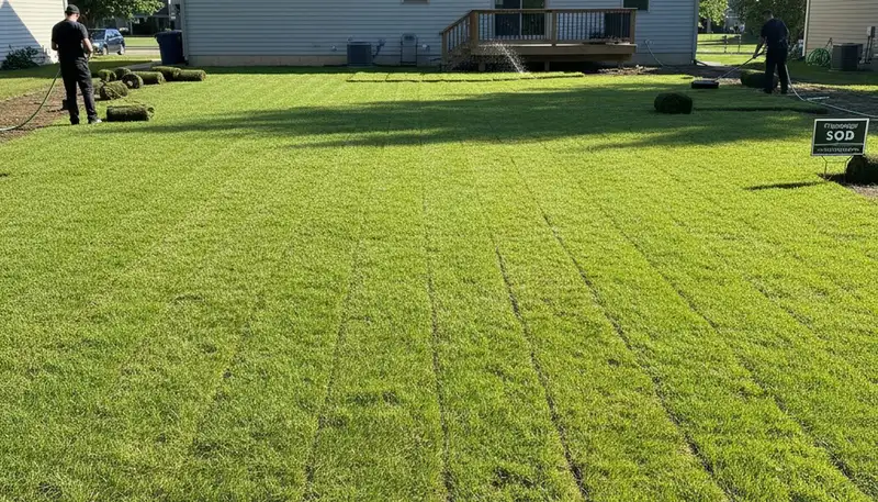Freshly installed green sod lawn showcasing professional landscaping results in Pittsburgh, PA