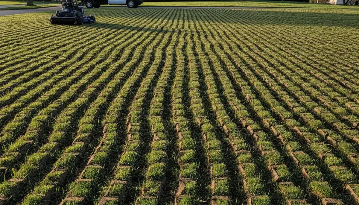 Professional lawn aeration coverage pattern on Pittsburgh, PA yard by Chop Chop Landscaping