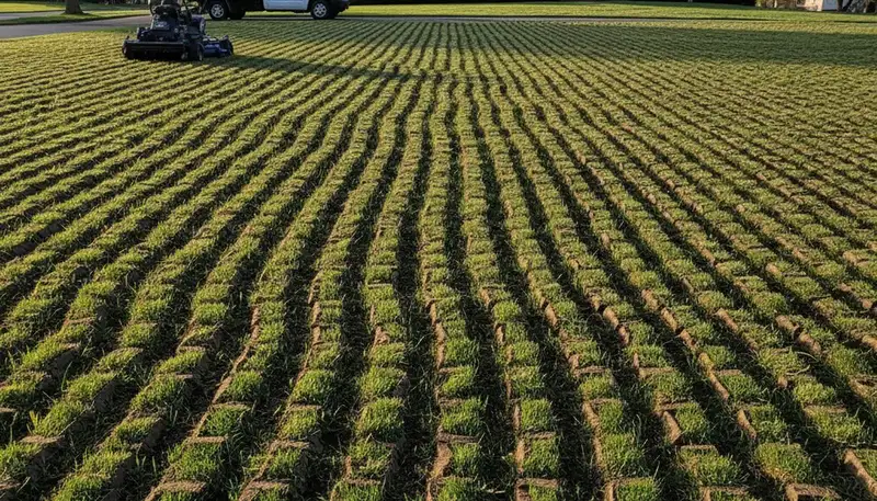 Professional lawn aeration coverage pattern on Pittsburgh, PA yard by Chop Chop Landscaping